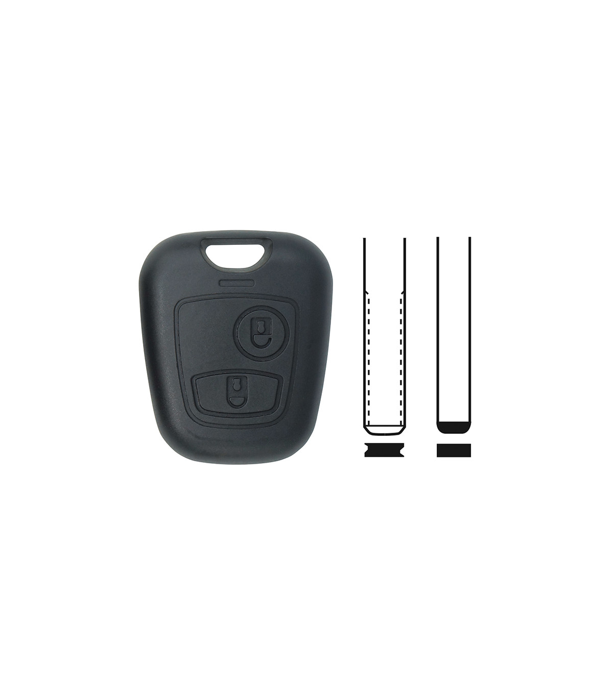 Coque de clé 2 boutons Peugeot 107, 307 Citroën Berlingo, C1, C2, C3.
