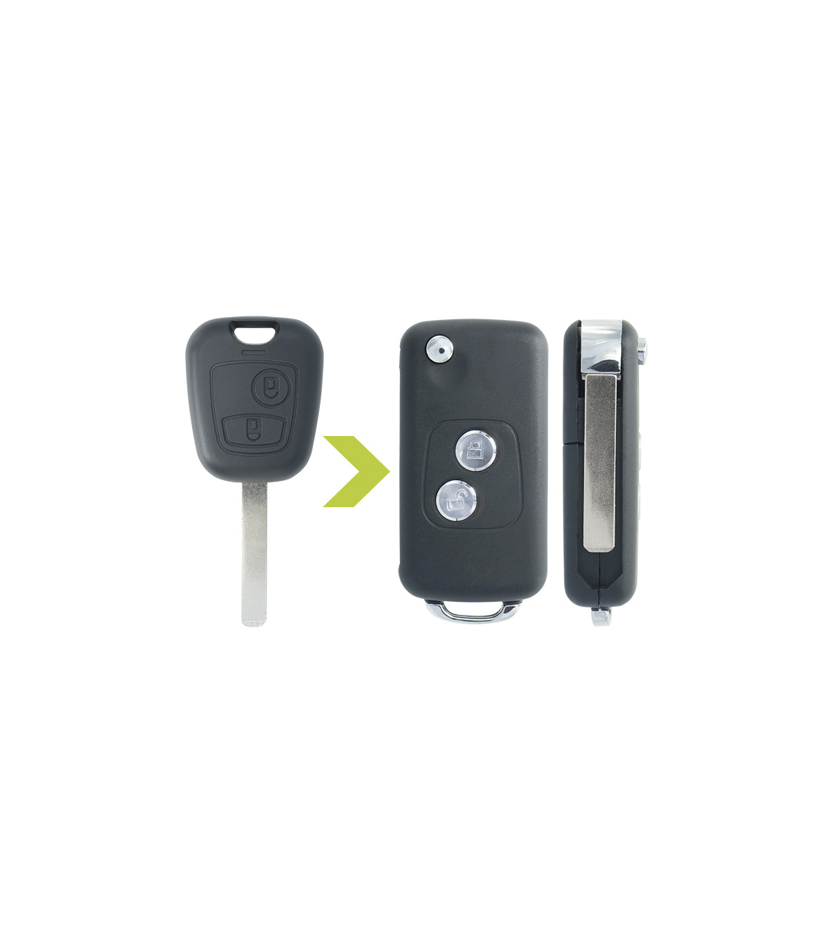 Coque de clé modifiée Peugeot 107, 307, 307CC, Citroën C1, C2, C3