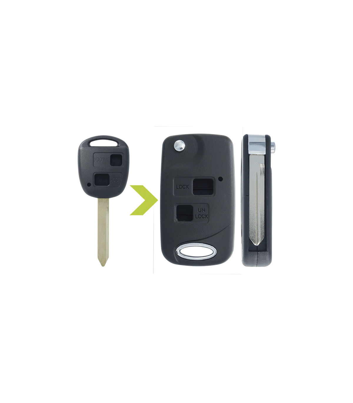 Coque clé modifiée 2 boutons Toyota, Yaris, Verso, Rav4, Land Cruiser, Auris