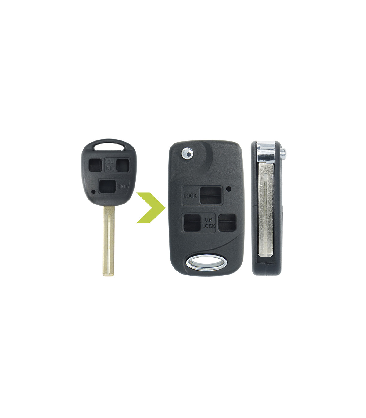 Coque avec lame 3 boutons compatible Toyota Auris, Land Cruiser, Rav4, Verso, Yaris