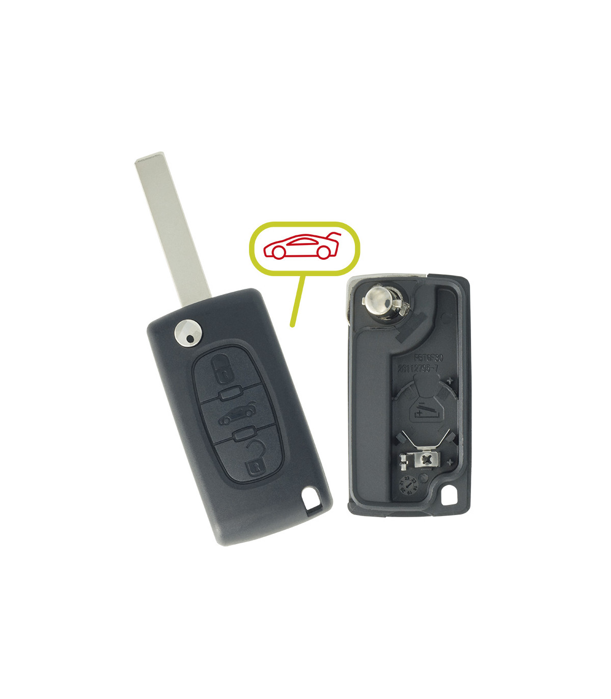 Coque PSA 3 bouton pour Citroën C5, C6, Jumpy - Peugeot 207CC, 207SW, 307CC, 307SW, 308CC, 308SW, Expert, RCZ