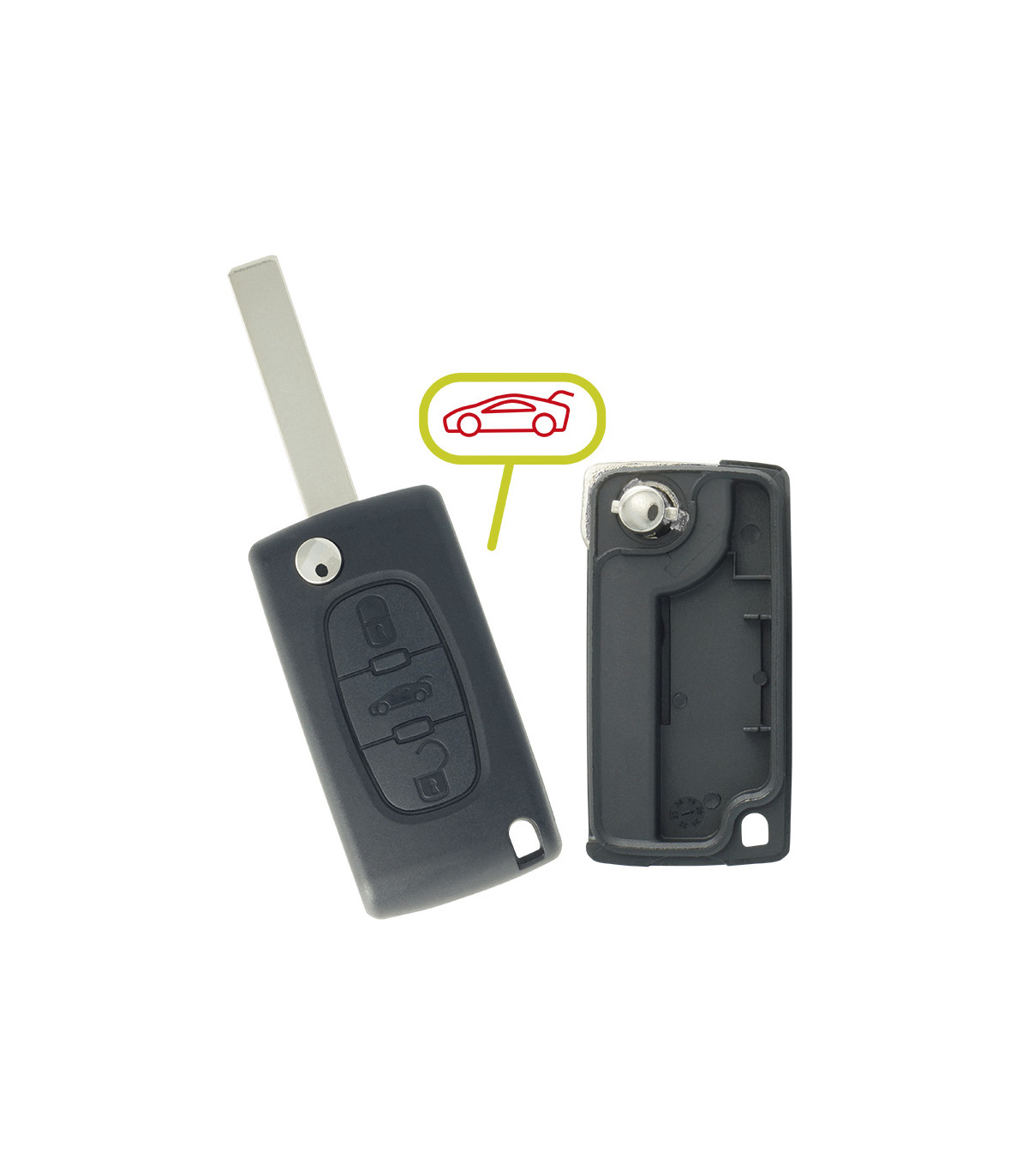 Coque PSA 3 boutons, Citroën C5, C6 - Peugeot 207CC, 207SW, 307CC, 307SW, 308CC, 308SW, 407, 607, RCZ